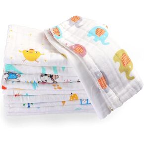 10 Pieces Baby Burp Cloth 10 x 20 inches 6 Layer Soft Absorbent Muslin Newborn Towel for Baby Shower Machine Washable, for Sensitive Skin Baby (Animal Pattern)