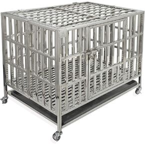 Confote 37 "الثقيلة الفولاذ المقاوم للصدأ قفص بيت الكلب قفص وروضة لتدريب الكلاب الصغيرة في الأماكن المغلقة في الهواء الطلق مع أبواب مزدوجة وأقفال التصميم وشملت عجلات قابلة للقفل صينية قابلة للإزالة لا المسمار in Kuwait