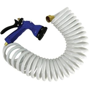 Whitecap P-0441, 25' White Coiled Hose w/Nozzle & 3/4" Male/Female Brass Fittings in Saudi Arabia