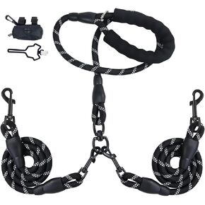 Double Dog Leash for Two Dogs, Heavy Duty Reflective Double Leashes for 2 Dogs, 360° Swivel Dual Dog Leash Tangle Free Large Dogs & Medium Dogs, with 2Pcs Dog Poop Bag Holder, Orange
