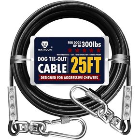 Tie Out Cable for Dogs Up to 300lbs,100ft Extra Strong 1000lbs Break Strength Tie-out Tether Trolley Training Lead,Dog Run Cable for Yard Garden Park Camping Outside (300lbs 25ft, Black)