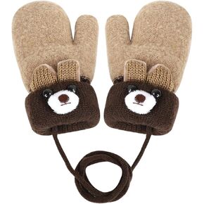 Greenery-GRE Kids Toddler Mittens with String Cartoon Winter Knit Warm Fleece Lined Snow Gloves for Baby Girls Boys 0-6 Y