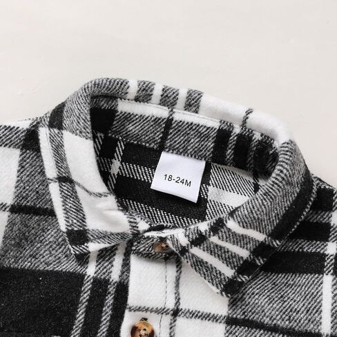 Viworld بيبي بوي فتاة منقوشة قميص الفانيلا طويلة الأكمام زر أسفل معطف طية صدر السترة ملابس الخريف الشتاء وتتسابق in Kuwait