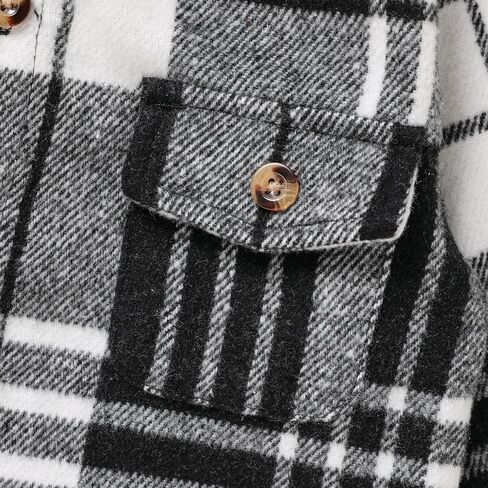 Viworld بيبي بوي فتاة منقوشة قميص الفانيلا طويلة الأكمام زر أسفل معطف طية صدر السترة ملابس الخريف الشتاء وتتسابق in Kuwait