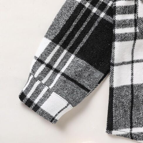 Viworld بيبي بوي فتاة منقوشة قميص الفانيلا طويلة الأكمام زر أسفل معطف طية صدر السترة ملابس الخريف الشتاء وتتسابق in Kuwait