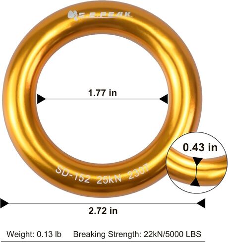 S.E.PEAK 25kN Aluminum Rappel Ring, Perfect Tension O-Ring, Connection Ring for Rock Climbing, Arborist, Hammock, Rescue, Slackline, Gold/Blue in Saudi Arabia