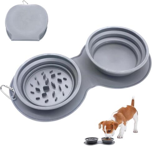 أوعية للكلاب قابلة للطي، وعاء ماء vocheer 2 في 1 محمول أثناء السفر لإطعام الحيوانات الأليفة للكلاب/القطط، مع عدم انسكاب، حصيرة سيليكون مضادة للانزلاق للسفر والمشي لمسافات طويلة والتخييم باللون الأزرق الداكن in Kuwait