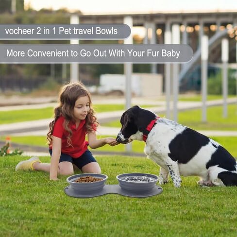 أوعية للكلاب قابلة للطي، وعاء ماء vocheer 2 في 1 محمول أثناء السفر لإطعام الحيوانات الأليفة للكلاب/القطط، مع عدم انسكاب، حصيرة سيليكون مضادة للانزلاق للسفر والمشي لمسافات طويلة والتخييم باللون الأزرق الداكن in Kuwait