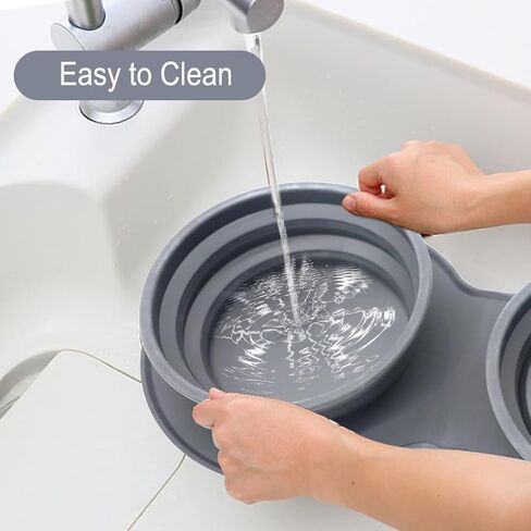 أوعية للكلاب قابلة للطي، وعاء ماء vocheer 2 في 1 محمول أثناء السفر لإطعام الحيوانات الأليفة للكلاب/القطط، مع عدم انسكاب، حصيرة سيليكون مضادة للانزلاق للسفر والمشي لمسافات طويلة والتخييم باللون الأزرق الداكن in Kuwait