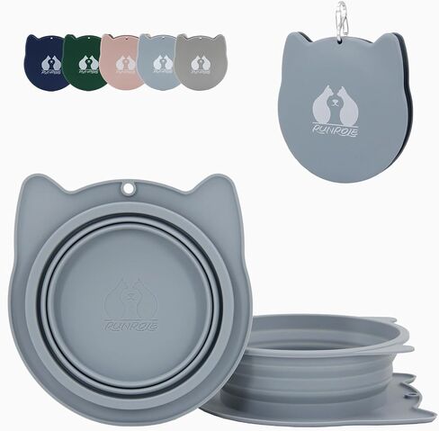 2-in-1 Collapsible Silicone Dog Travel Bowls, Slot Together and Use Separately, Portable Pet Food Water Bowls, Foldable Cat Feeding Watering Dishes, 20OZ+27OZ(Purple) in Kuwait