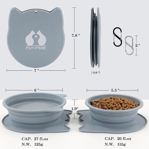2-in-1 Collapsible Silicone Dog Travel Bowls, Slot Together and Use Separately, Portable Pet Food Water Bowls, Foldable Cat Feeding Watering Dishes, 20OZ+27OZ(Purple) in Kuwait
