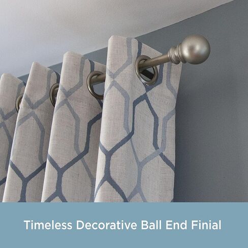 Kenney KN80720 Bryce Ball End ديكور نافذة الخليج قضيب ستارة مزدوج، 78-144 بوصة طول قابل للتعديل (22-37 بوصة جوانب قابلة للتعديل، 28-72 بوصة وسط قابل للتعديل) لمسة نهائية من النيكل المصقول، أنبوب فولاذي بقطر 3/4 بوصة in Saudi Arabia