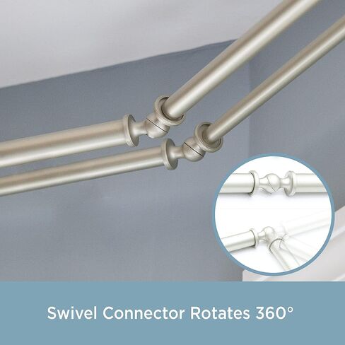 Kenney KN80720 Bryce Ball End ديكور نافذة الخليج قضيب ستارة مزدوج، 78-144 بوصة طول قابل للتعديل (22-37 بوصة جوانب قابلة للتعديل، 28-72 بوصة وسط قابل للتعديل) لمسة نهائية من النيكل المصقول، أنبوب فولاذي بقطر 3/4 بوصة in Saudi Arabia