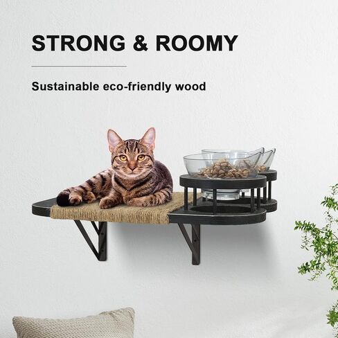 Cat Hammock Cat Wall Shelves with 3 Steps, Cat Shelves and Perches with 2 Cat Food Shelf, Cat Climbing Shelf Cat Scratching Post Cat Wall Shelf for Indoor, Cat Steps with Plush Covered, Gift for Cat in Kuwait