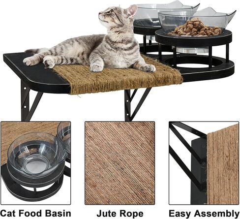 Cat Hammock Cat Wall Shelves with 3 Steps, Cat Shelves and Perches with 2 Cat Food Shelf, Cat Climbing Shelf Cat Scratching Post Cat Wall Shelf for Indoor, Cat Steps with Plush Covered, Gift for Cat in Kuwait