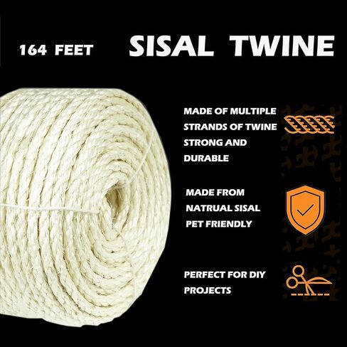 Natural Sisal White Rope for Cat Scratcher Scratching Post Replacement 1/4 inch Cat Tree Rope for Repairing, Recovering or DIY Cat Scratcher 50/100/164 Feet in Kuwait