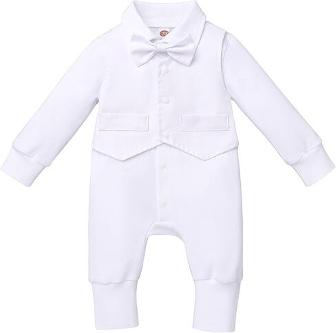 IDOPIP Baby Boy Gentleman White Shirt Waistcoat Bowtie Tuxedo Jumpsuit Overall Romper Birthday Outfit Formal Suit 0-18M in Saudi Arabia