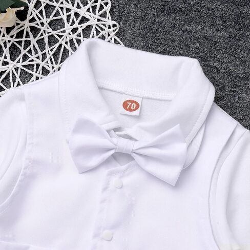IDOPIP Baby Boy Gentleman White Shirt Waistcoat Bowtie Tuxedo Jumpsuit Overall Romper Birthday Outfit Formal Suit 0-18M in Saudi Arabia