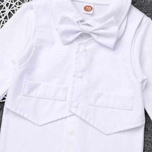 IDOPIP Baby Boy Gentleman White Shirt Waistcoat Bowtie Tuxedo Jumpsuit Overall Romper Birthday Outfit Formal Suit 0-18M in Saudi Arabia