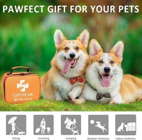 مجموعة الإسعافات الأولية للحيوانات الأليفة من GPUSFAK للكلاب والقطط - مجموعة طوارئ للحيوانات الأليفة مع فرش العناية وقفازات مستلزمات الإسعافات الأولية للمنزل والتخييم والمشي لمسافات طويلة والسفر والصيد والرياضة in Kuwait