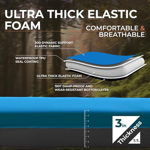 Overmont 3"Thick Self-Inflating Sleeping Pad - Wide Foam Camping Mattress Portable Roll Up Outdoor Mat for Tent Car Truck Van Rooftop - 4 Season in Kuwait