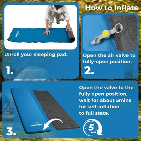 Overmont 3"Thick Self-Inflating Sleeping Pad - Wide Foam Camping Mattress Portable Roll Up Outdoor Mat for Tent Car Truck Van Rooftop - 4 Season in Kuwait