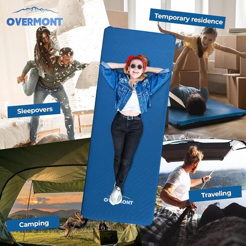 Overmont 3"Thick Self-Inflating Sleeping Pad - Wide Foam Camping Mattress Portable Roll Up Outdoor Mat for Tent Car Truck Van Rooftop - 4 Season in Kuwait