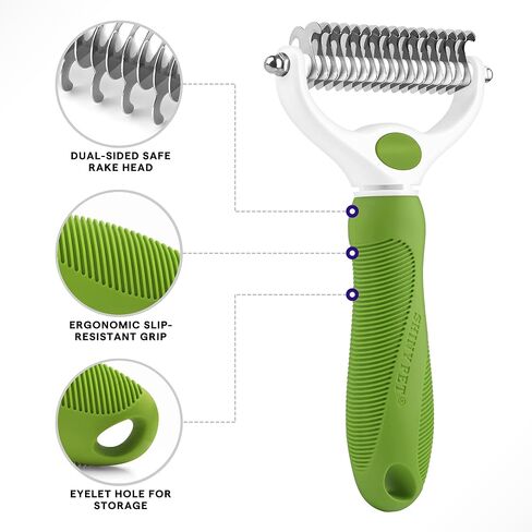Undercoat Rake for Dogs & Cats - Double Sided Comb for Detangling and Removing Knots - 2 Sided Dematting Tool - Deshedding Brush for Grooming Pets with Long Hair Prone to Matting - Ebook Guide in Kuwait