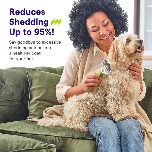 Undercoat Rake for Dogs & Cats - Double Sided Comb for Detangling and Removing Knots - 2 Sided Dematting Tool - Deshedding Brush for Grooming Pets with Long Hair Prone to Matting - Ebook Guide in Kuwait