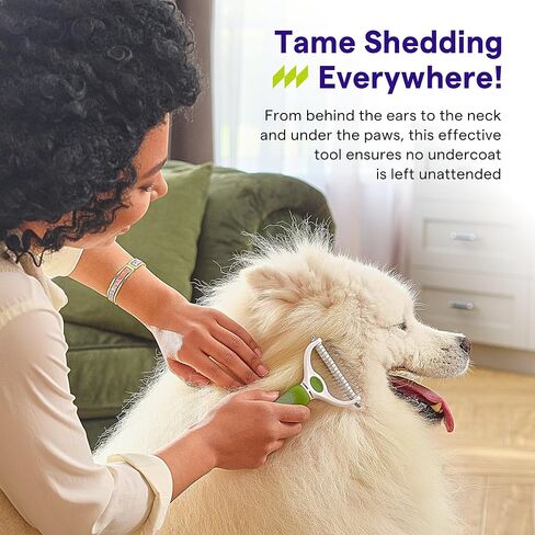 Undercoat Rake for Dogs & Cats - Double Sided Comb for Detangling and Removing Knots - 2 Sided Dematting Tool - Deshedding Brush for Grooming Pets with Long Hair Prone to Matting - Ebook Guide in Kuwait