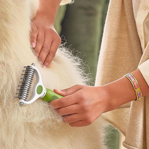 Undercoat Rake for Dogs & Cats - Double Sided Comb for Detangling and Removing Knots - 2 Sided Dematting Tool - Deshedding Brush for Grooming Pets with Long Hair Prone to Matting - Ebook Guide in Kuwait