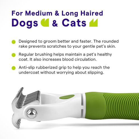 Undercoat Rake for Dogs & Cats - Double Sided Comb for Detangling and Removing Knots - 2 Sided Dematting Tool - Deshedding Brush for Grooming Pets with Long Hair Prone to Matting - Ebook Guide in Kuwait