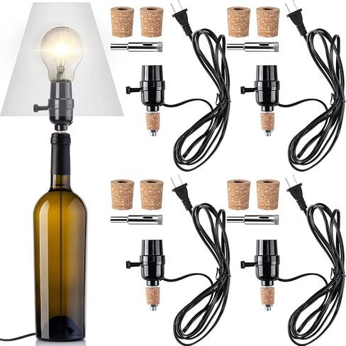 4 Sets Lamp Kit For Bottle Includes Stopper in 3 Sizes, 9 mm Glass Drill Bit, Slip on Socket, 8 Feet Power Cord for DIY Wine Bourbon Beer Glass Bottle Lamp No Drilling Required in Saudi Arabia