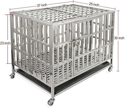 Confote 37 "الثقيلة الفولاذ المقاوم للصدأ قفص بيت الكلب قفص وروضة لتدريب الكلاب الصغيرة في الأماكن المغلقة في الهواء الطلق مع أبواب مزدوجة وأقفال التصميم وشملت عجلات قابلة للقفل صينية قابلة للإزالة لا المسمار in Kuwait