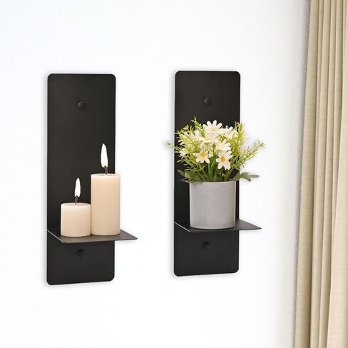 MARKVILLE Black Wall Candle Holders Decorative Set of 2, Modern Wall Sconce Candle Holder Farmhouse Wall Decor for Living Room, Black Metal Wall Decor Bedroom Dining Room Wall Art Decorations for Home in Kuwait