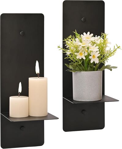 MARKVILLE Black Wall Candle Holders Decorative Set of 2, Modern Wall Sconce Candle Holder Farmhouse Wall Decor for Living Room, Black Metal Wall Decor Bedroom Dining Room Wall Art Decorations for Home in Kuwait