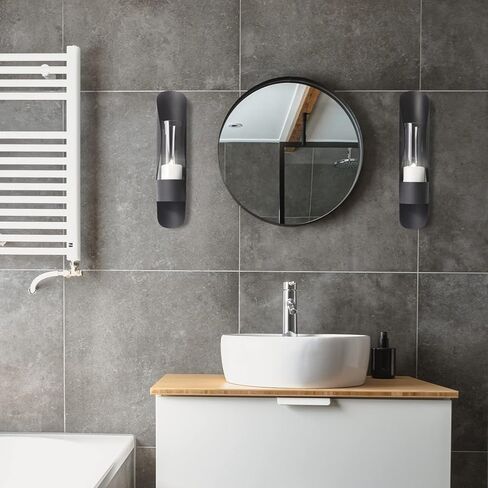 حامل شموع حائط أسود من آرت ميزون، ديكور جداري زجاجي ومعدني لغرفة المعيشة، شمعدان منزلي مقاس 10.16 سم × 48.26 سم، مجموعة شمعدانات شموع معلقة لتزيين الحائط مكونة من 2 in Kuwait