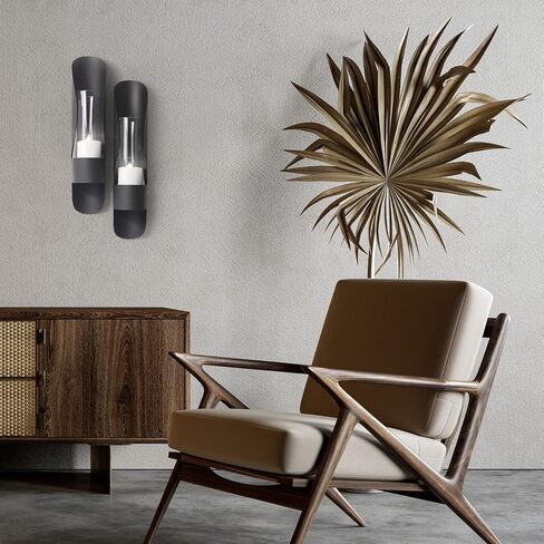 حامل شموع حائط أسود من آرت ميزون، ديكور جداري زجاجي ومعدني لغرفة المعيشة، شمعدان منزلي مقاس 10.16 سم × 48.26 سم، مجموعة شمعدانات شموع معلقة لتزيين الحائط مكونة من 2 in Kuwait