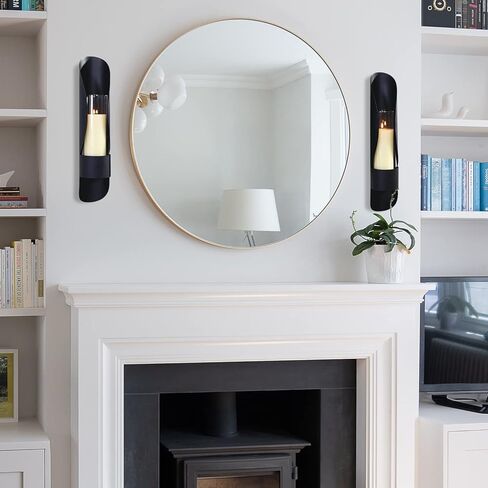 حامل شموع حائط أسود من آرت ميزون، ديكور جداري زجاجي ومعدني لغرفة المعيشة، شمعدان منزلي مقاس 10.16 سم × 48.26 سم، مجموعة شمعدانات شموع معلقة لتزيين الحائط مكونة من 2 in Kuwait