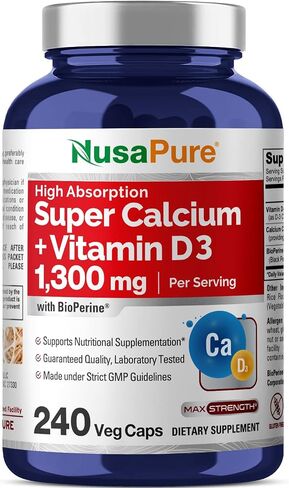 NusaPure Super Calcium 1300mg with Vitamin D3 and Bioperine 240 Veggie Caps (Non-GMO & Gluten-Free) in Saudi Arabia