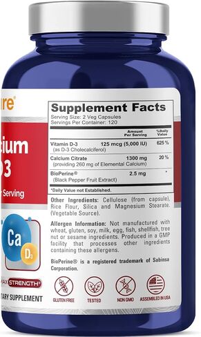 NusaPure Super Calcium 1300mg with Vitamin D3 and Bioperine 240 Veggie Caps (Non-GMO & Gluten-Free) in Saudi Arabia
