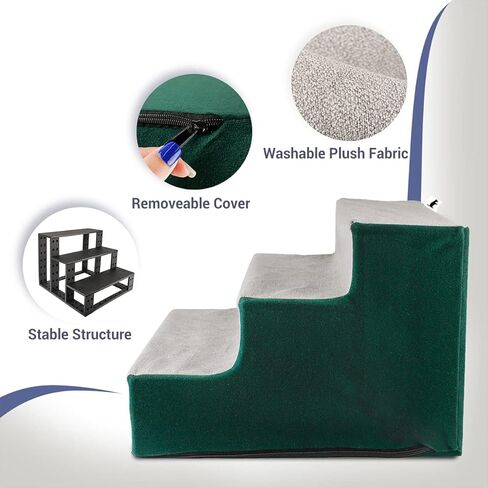 سلالم الكلاب من نامسان لأسرة عالية للكلاب الصغيرة، خطوات للحيوانات الأليفة ذاتية التجميع للكلاب الصغيرة والمتوسطة والقطط، خطوات للكلاب غير قابلة للانزلاق للأريكة، غطاء قابل للغسل، ارتفاع 12.2 بوصة، أخضر/رمادي in Kuwait