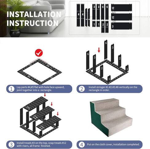 سلالم الكلاب من نامسان لأسرة عالية للكلاب الصغيرة، خطوات للحيوانات الأليفة ذاتية التجميع للكلاب الصغيرة والمتوسطة والقطط، خطوات للكلاب غير قابلة للانزلاق للأريكة، غطاء قابل للغسل، ارتفاع 12.2 بوصة، أخضر/رمادي in Kuwait