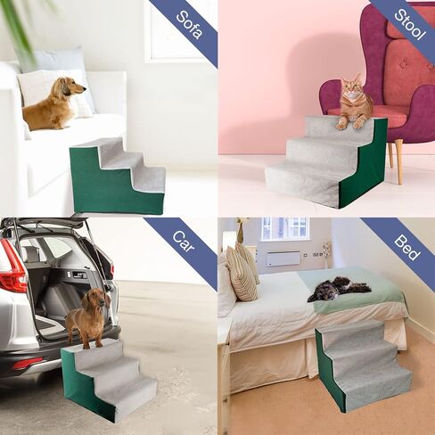 سلالم الكلاب من نامسان لأسرة عالية للكلاب الصغيرة، خطوات للحيوانات الأليفة ذاتية التجميع للكلاب الصغيرة والمتوسطة والقطط، خطوات للكلاب غير قابلة للانزلاق للأريكة، غطاء قابل للغسل، ارتفاع 12.2 بوصة، أخضر/رمادي in Kuwait