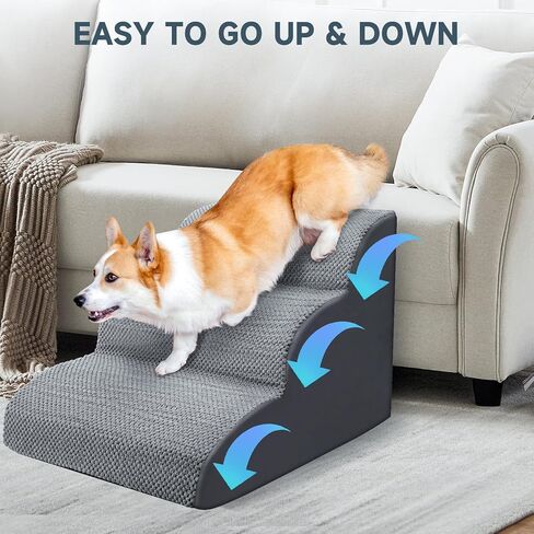 سلالم الكلاب من موتسوتاز للكلاب الصغيرة، سلالم للكلاب ذات 3 خطوات للأريكة والأسرة العالية، ارتفاع 15.7 بوصة يناسب الكلاب والقطط المسنين والمصابين لتسلق الأسرّة والأرائك، رمادي in Kuwait