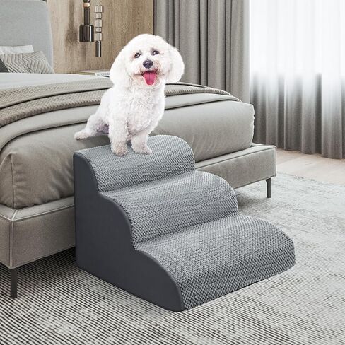 سلالم الكلاب من موتسوتاز للكلاب الصغيرة، سلالم للكلاب ذات 3 خطوات للأريكة والأسرة العالية، ارتفاع 15.7 بوصة يناسب الكلاب والقطط المسنين والمصابين لتسلق الأسرّة والأرائك، رمادي in Kuwait