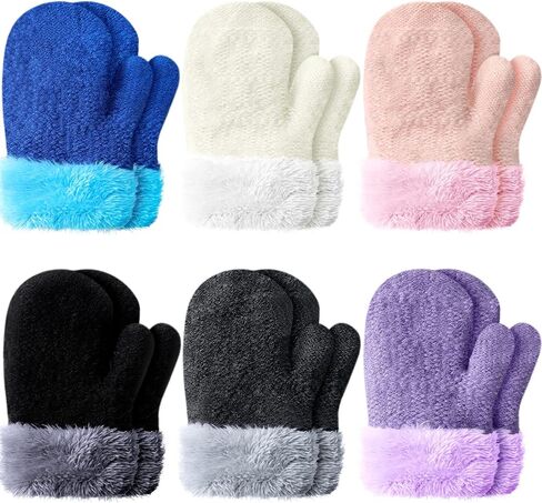 6 Pairs Toddler Mittens Fleece Lined Baby Winter Mittens Knitted Toddler Girls Mittens Warm Stretch Kids Winter Fleece Gloves for Boys Girls 0-4 Years Old in Saudi Arabia