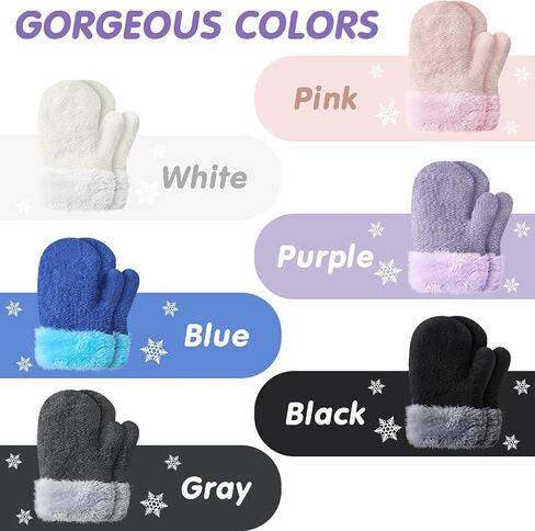 6 Pairs Toddler Mittens Fleece Lined Baby Winter Mittens Knitted Toddler Girls Mittens Warm Stretch Kids Winter Fleece Gloves for Boys Girls 0-4 Years Old in Saudi Arabia