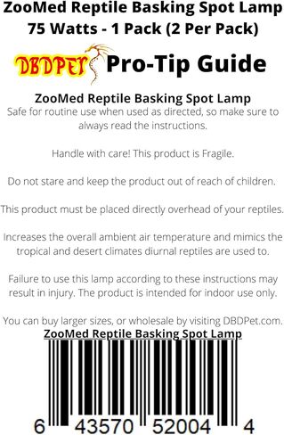 مصباح نقطة التشمس الزواحف DBDPet Zoomed بقدرة 75 وات (2 في كل عبوة) - يتضمن دليل Pro-Tip المرفق... (3) in Kuwait