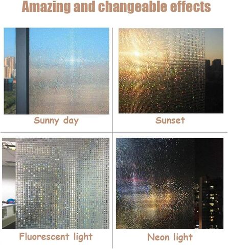 Privacy Window Films, Transparent Glass Tint Static Cling Treatment Reflects Rainbow Effect with Sunlight - Home Protection and Decorative, Heat Control, UV Prevention (11.81*78.7inch, Black Crystal) in Saudi Arabia
